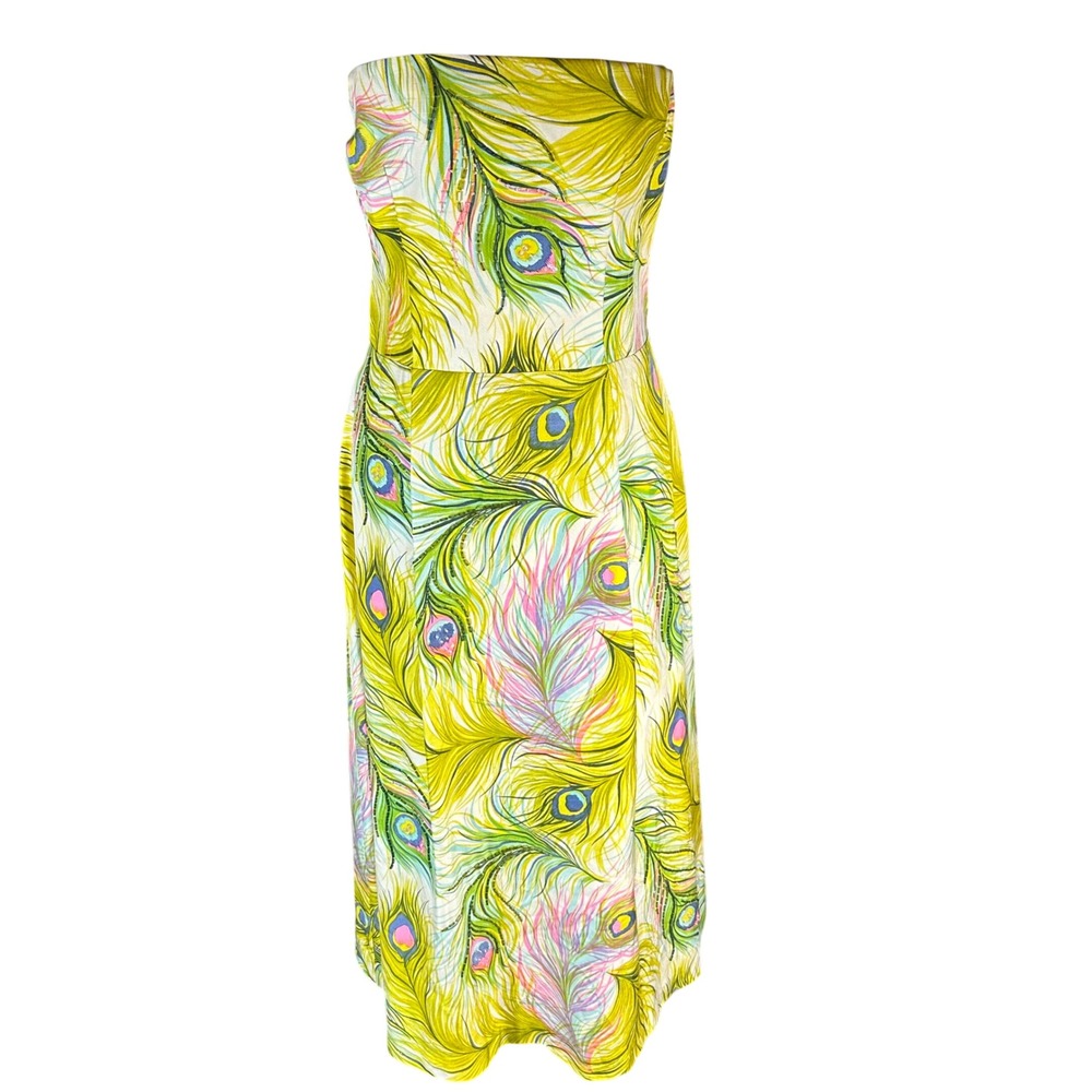 Nanette Lepore Strapless Dress Vintage Womens 8/10 Silk Peacock Print Beaded